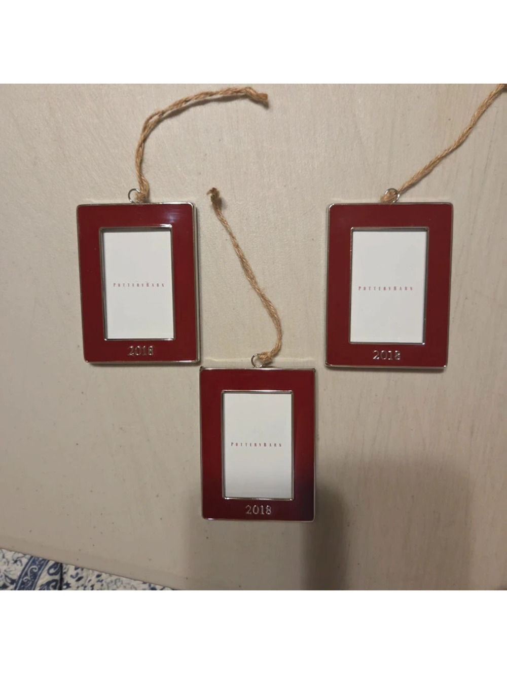Pottery barn 2018 red enamel frame ornaments set of 3